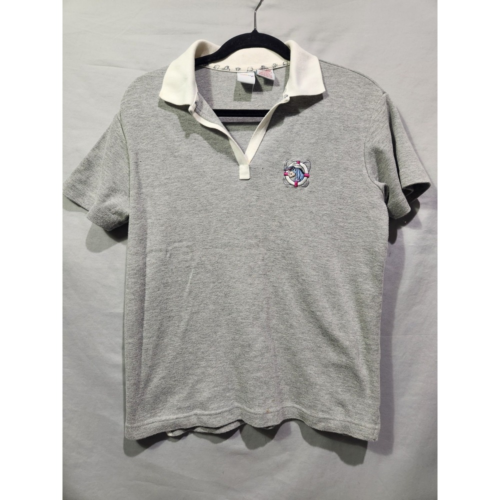 Disney Grey with White Collar Eeyore Short Sleeve Logo Polo Shirt Medium